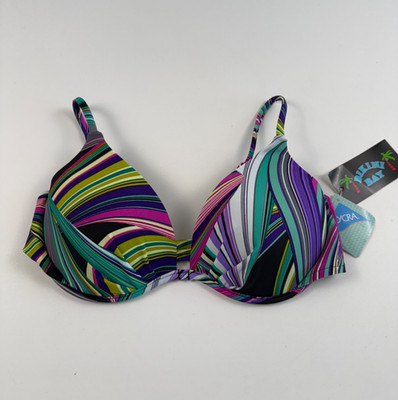 Bikini Bay Cup Size Removable Padded Push Up Rainbow Bikini Top  Size C   NWT