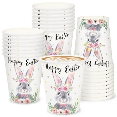 30Pcs Happy Easter Paper Cups Watercolor Bunny Flower Disposable Cups Spring Fl 