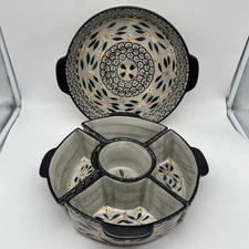 Temptations Old World Blue Veggie Chip Dip Snack Tray With 3 Qt Baking Dish