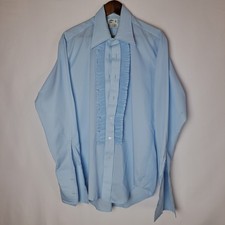 Vintage AfterSix Shirt Mens 16.5 34 Blue Ruffle Tuxedo 70s Disco Big Collar