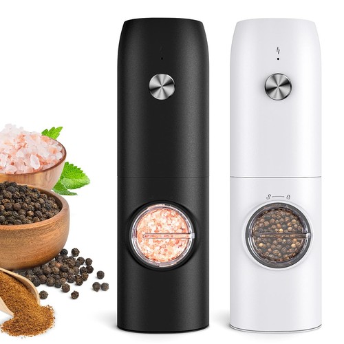 Electric Salt and Pepper Grinder Set, Rechargeable Automatic Pepper Mill Grin...
