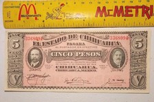 Old Chihuahua Mexico 5 Pesos Revolution Banknote 1915 aUNC