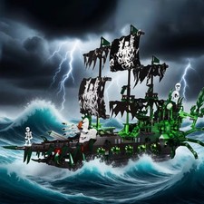 Flying Dutchman Ship Caribbean Pirate Building Block Toy MOC, Ghost Ship w/ LED