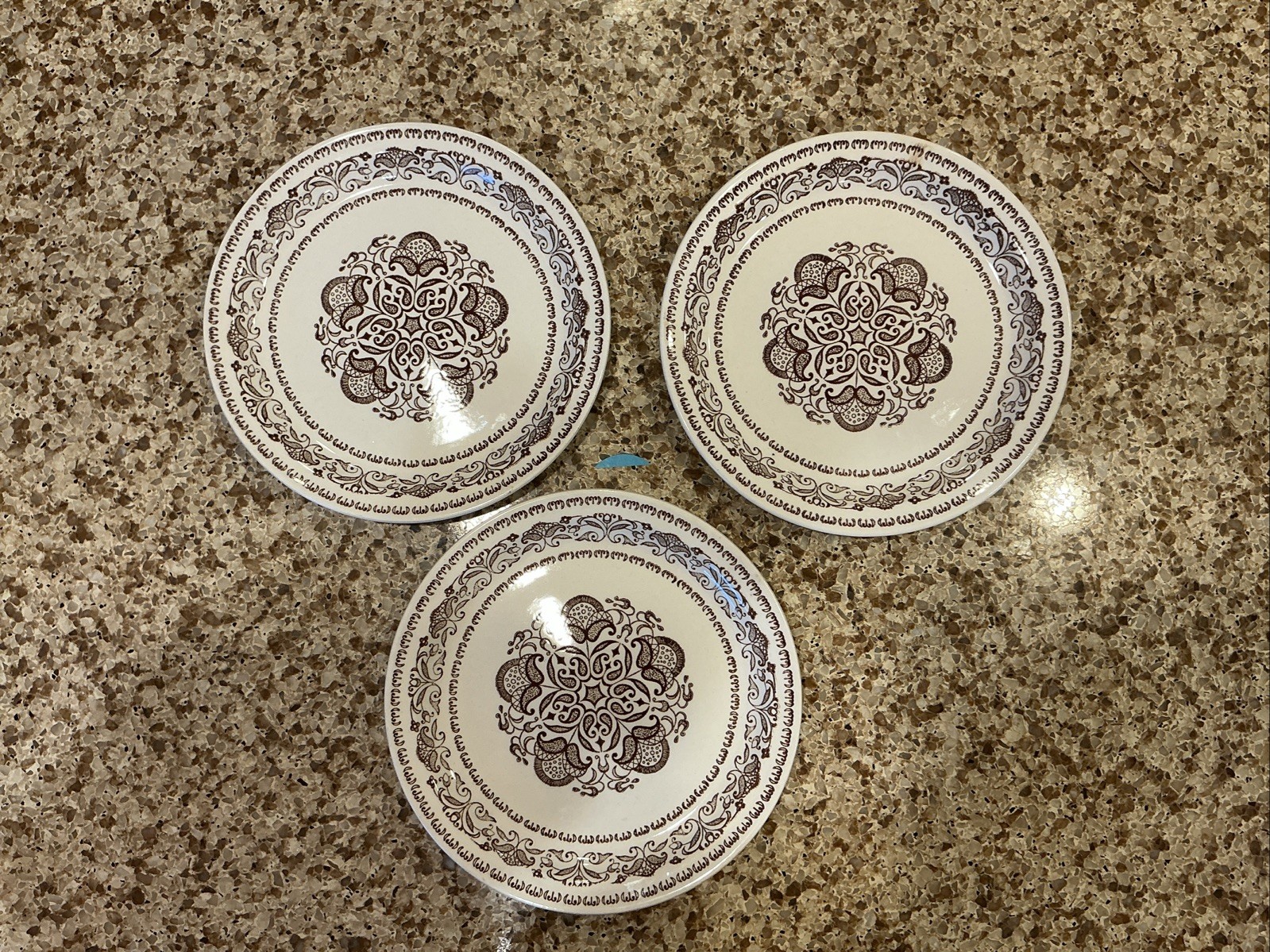 Set Of 3 Jamestown China Ironstone 7.25” Plates Brown  Royal (Usa) Wellesley