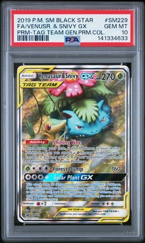 2019 POKEMON SM BLACK STAR PROMO #SM229 FULL ART/VENUSAUR & SNIVY GX PSA 10