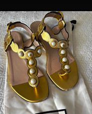 Gucci Damen Sandalen 37 Gold Leder Riemchen m...