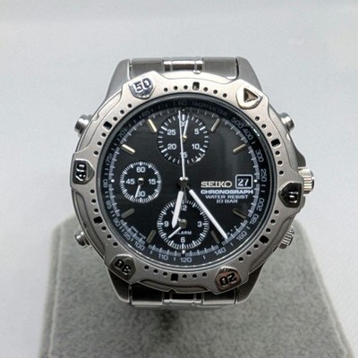 SEIKO CHRONOGRAPHクロノグラフ7T32-6E40腕時計 Seiko Chronograph 7T32-6E40 Quartz Black Dial Date Alarm