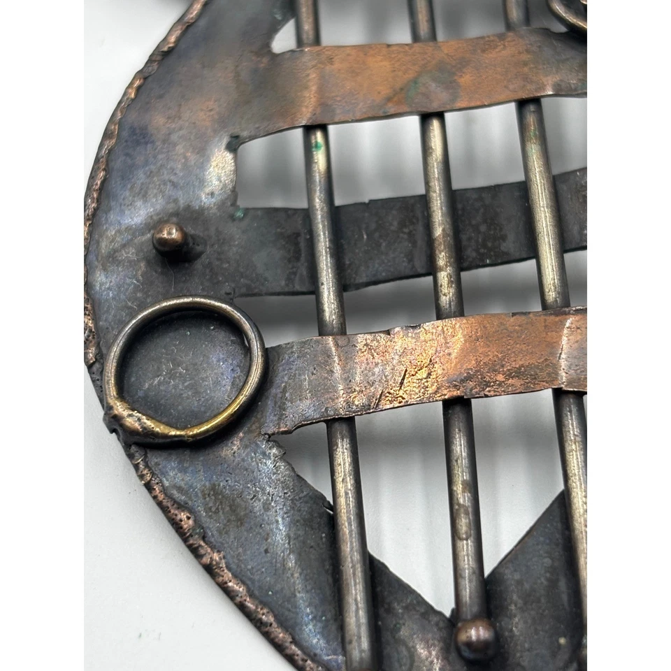 COLLAR años 70 mezclados metales bronce y acero hippie modernista brutalista en cuero Foto 3 de 4