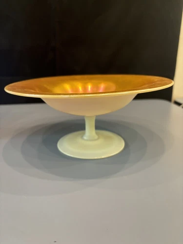 Beautiful Steuben Aurene & Calcite Art Glass Compote Bowl 3.5"H