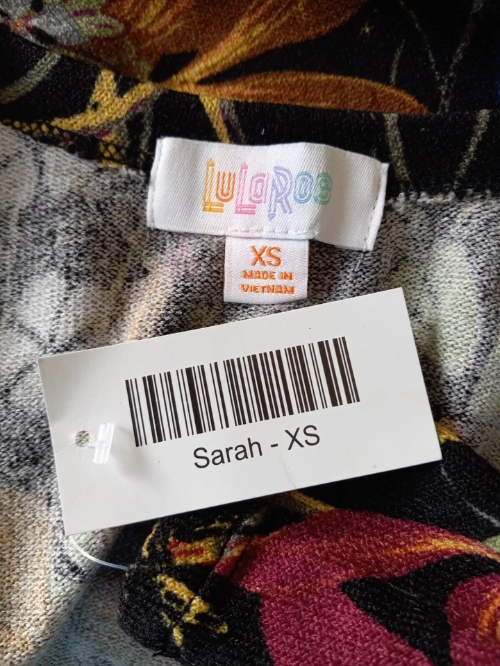 LuLaRoe Women's Open Cardigan XS Black Floral 3/4 Sleeve Duster Sarah NWT - Image 2 of 4