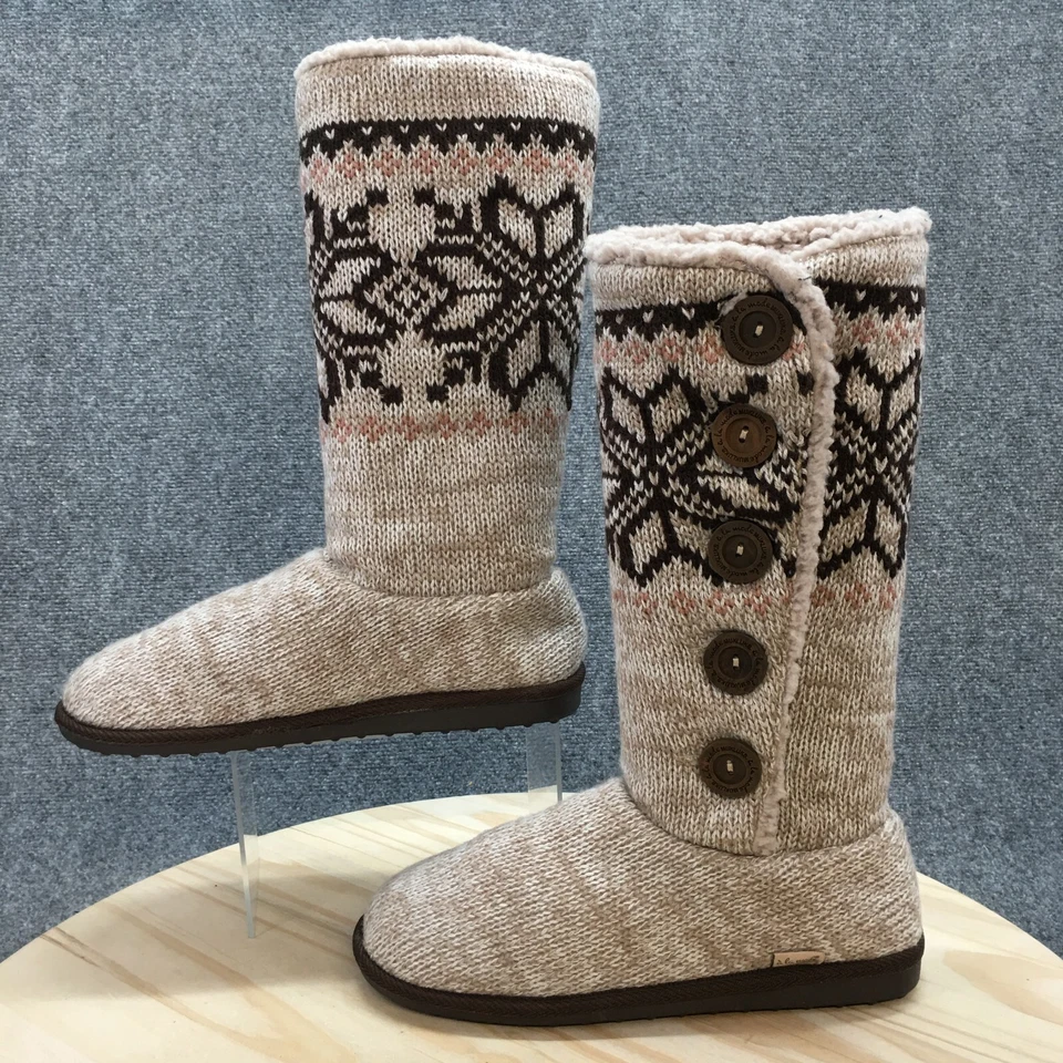 Mukluks Sweater Boots Womens 11 Calf High Winter Casual Brown Knitted Fabric - Image 2 of 4