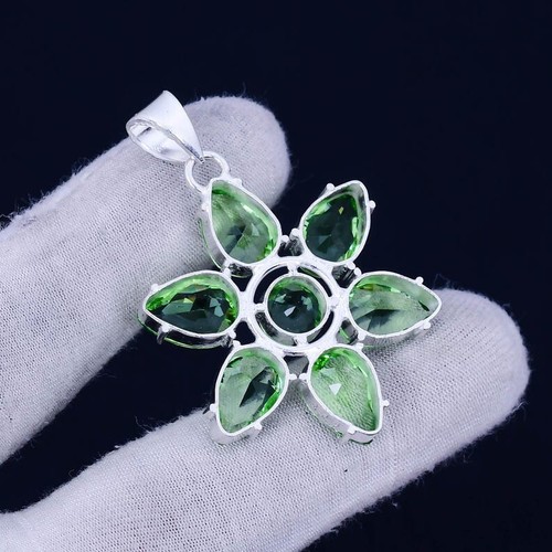 Tsavorite Gemstone 925 Sterling Silver Jewelry Star Design Pendant Size 2.2 - Picture 8 of 9