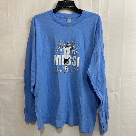 Camiseta Grande Gildan Para Hombre Messi 10 Copa Mundial de Fútbol Argentina 2022 Mangas Largas