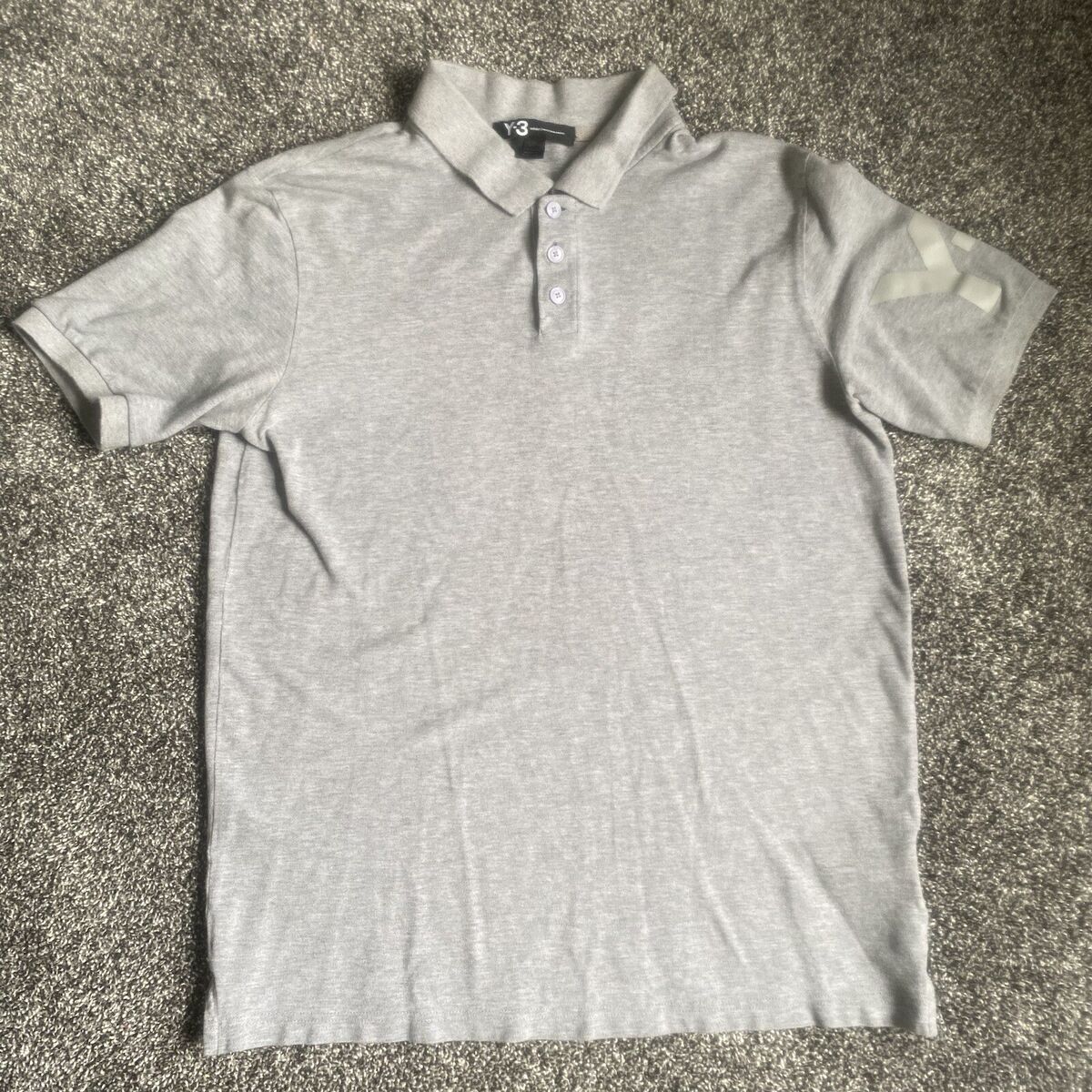 Adidas Y-3 Polo Shirt Mens Large Grey Yohji Yamamoto Cotton Adidas Y-3 Polo Shirt Mens Large Grey Yohji Yamamoto Cotton