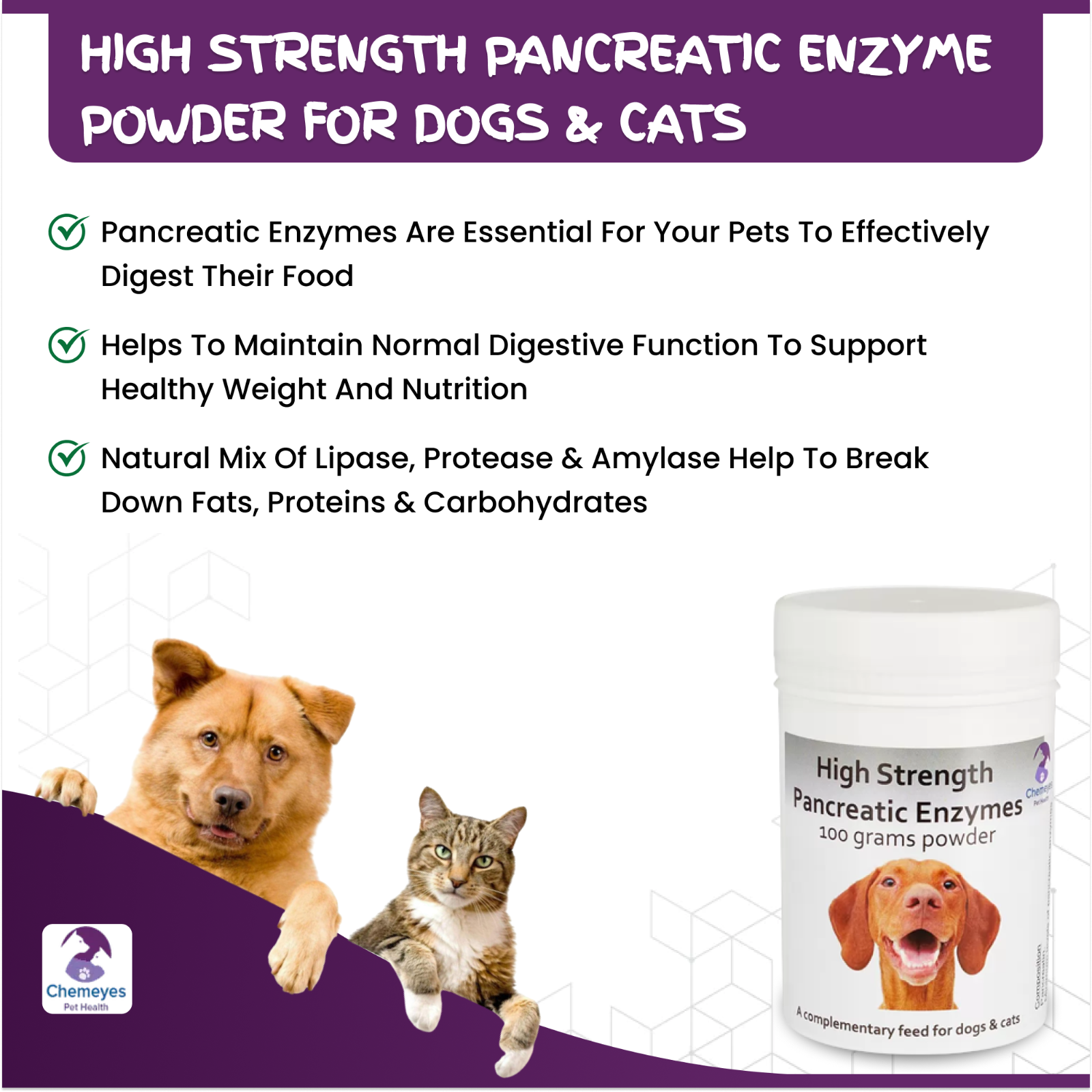 Pancreatic Enzyme Powder for Dogs & Cats Digestive Enzyme Supplement