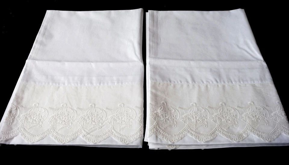 全新 白色 100% 棉刺绣 蕾丝枕头 标准大号 King 对 M18# — 第 4/4 张图片