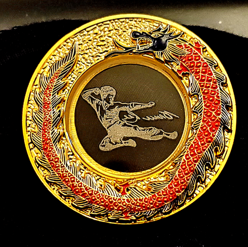 Bruce Lee See Through Gold Coin Autographed Dragon 3D Movie Star Vintage Kung Fu