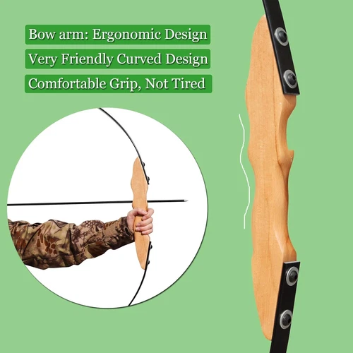 52'' Archery Recurve Bow 40LBS Hunting Arrows Set Wooden Bow for Adults Beginner - Picture 3 of 16