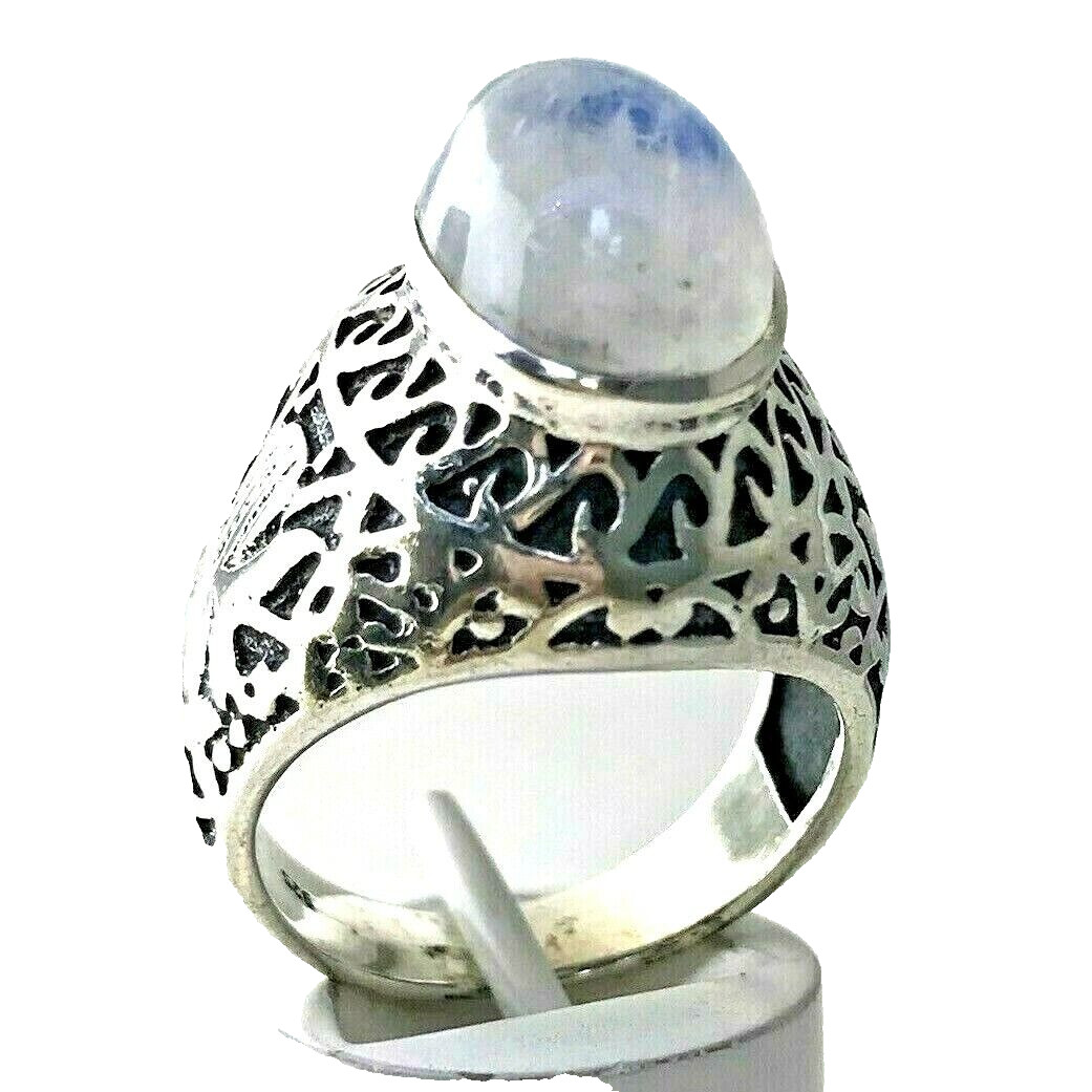 Sterling Silver Moonstone Statement Ring Oval Cab… - image 1