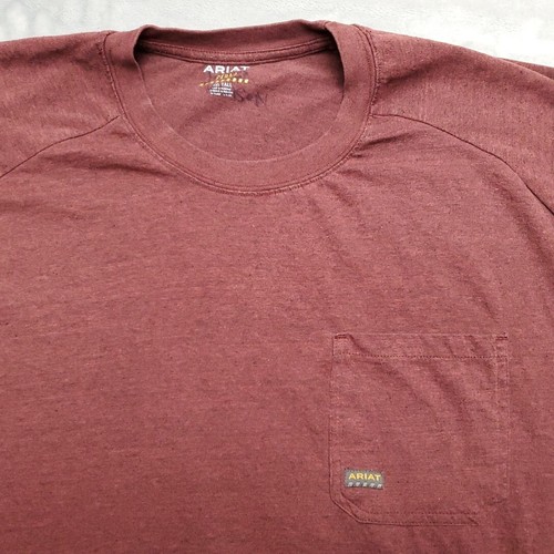 Ariat Rebar Shirt Men XXL Tall Maroon Short Sleeve Pullover Crewneck Western TEE - Picture 3 of 9