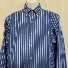 Ralph Lauren Shirt Men's Blue Size L Stripes Long Sleeve Button Down Custom Fit