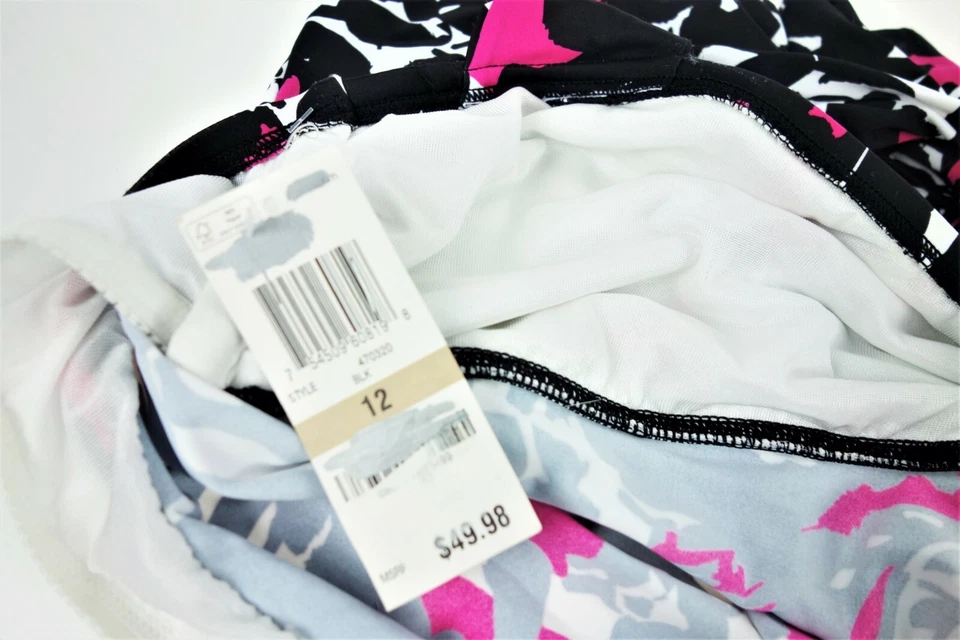 女式 12 INC International Concepts 梅西百货坦基尼游泳上衣黑色粉红色白色 — 第 2/4 张图片