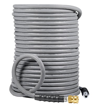 25-125ft Pressure Washer Hose 4000 PSI Non-Marking Gray With Couplers 275F 3/8''
