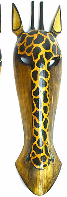22'' JUNGLE GIRAFFE TRIBAL WALL MASK WOOD AFRICAN SAFARI TROPICAL ART DECOR