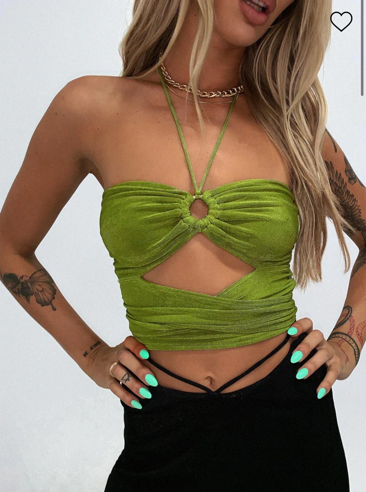 PRINCESS POLLY Loriella Ring Detail Crop Top Color Green Party