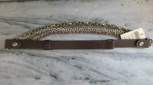NWT $79.95 Coldwater Creek Draping Chain Belt S/M Misses Brown Leather & Chain - Picture 7 of 12