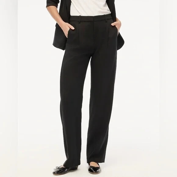 J. Crew Womens Pants Size 10 Black Wide-Leg Pleated Twill Trousers BX578