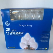 GE String A Long 25 Clear Bulb Lights C-9 Cool Bright 24 Ft Long Christmas New