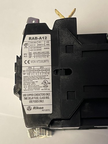 Riken RAB12 24V 50/60Hz Reversing Safety Contactor 1HP 3HP UL - Picture 2 of 3