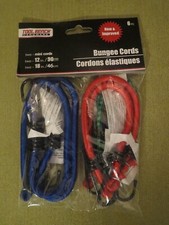 6 Pack of Bungee Cords, 3 Different Lengths (2 x 18", 2 x 12", 2 Mini), NEW