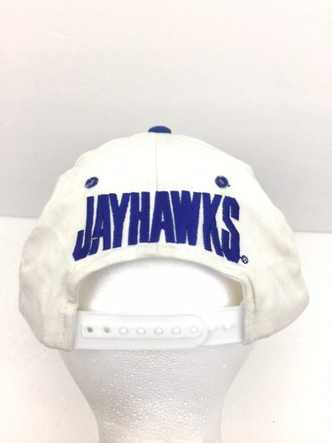 Vtg 90s Kansas Jayhawks Hat Block Script Spell Out Logo Snap Back Basketball Cap - Picture 6 of 12