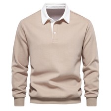 Men's Autumn Long Sleeved Lapel Collar Sweatshirt Leisure Versatile Pullover Top