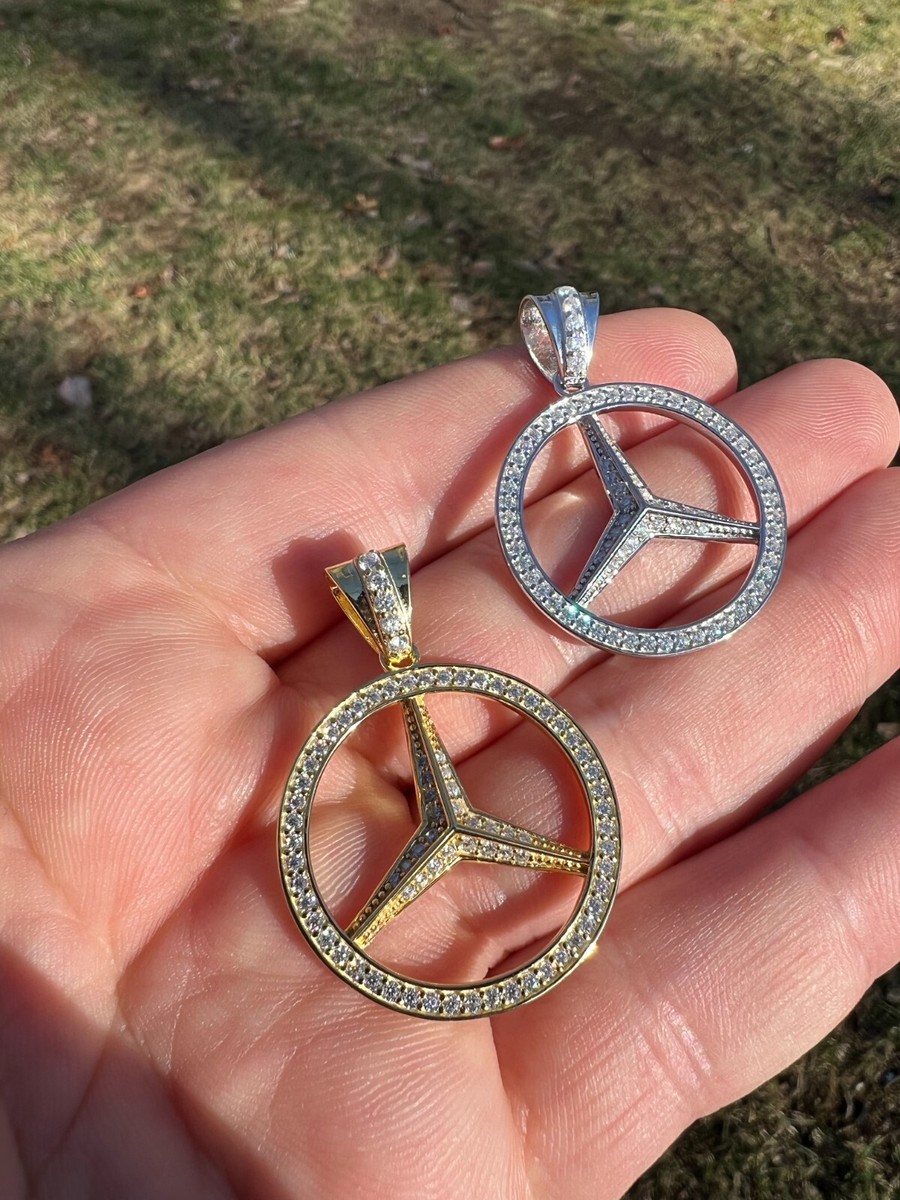 1ct MOISSANITE 925 Silver/Gold Plated Iced Mercedes Benz Logo