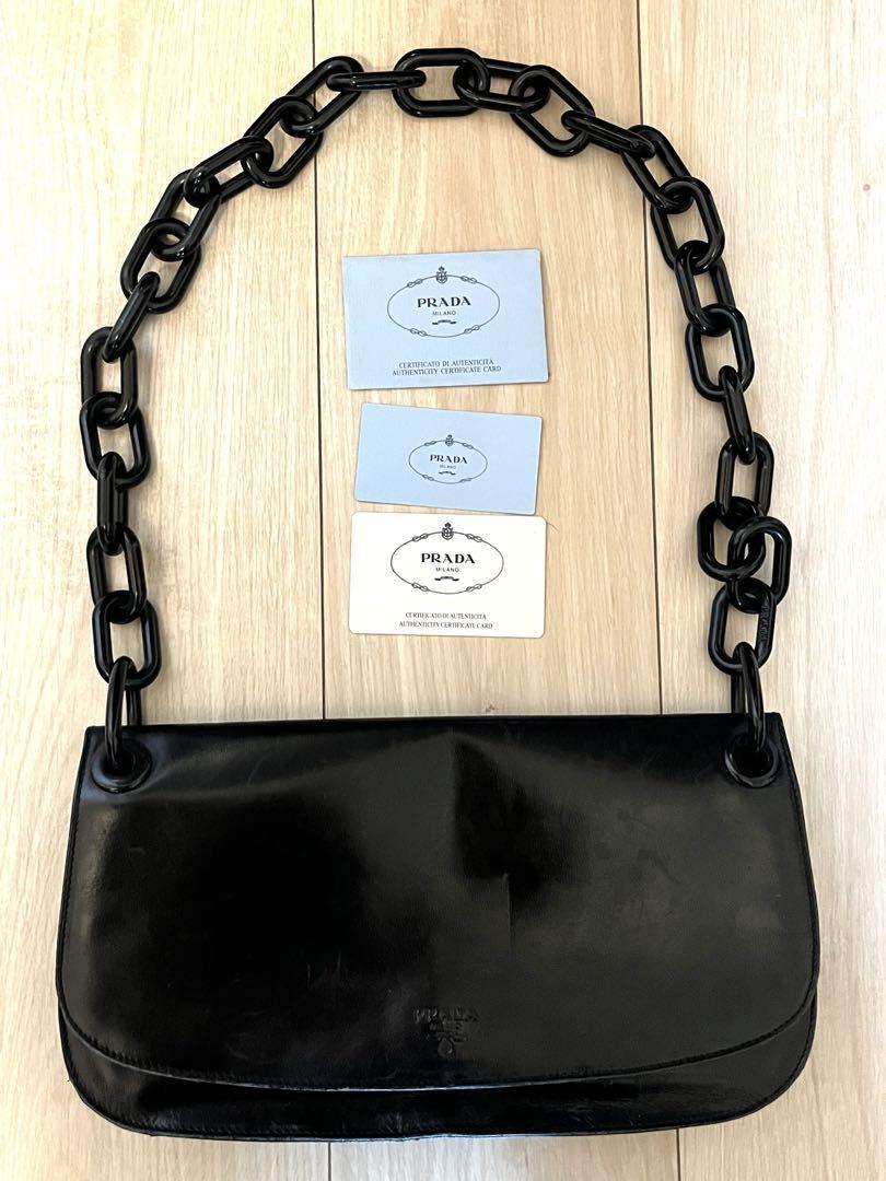 Prada Black Shoulder Bag with Plastic ChainGuaranteedSlight Prada Black Shoulder Bag with Plastic ChainGuaranteedSlight