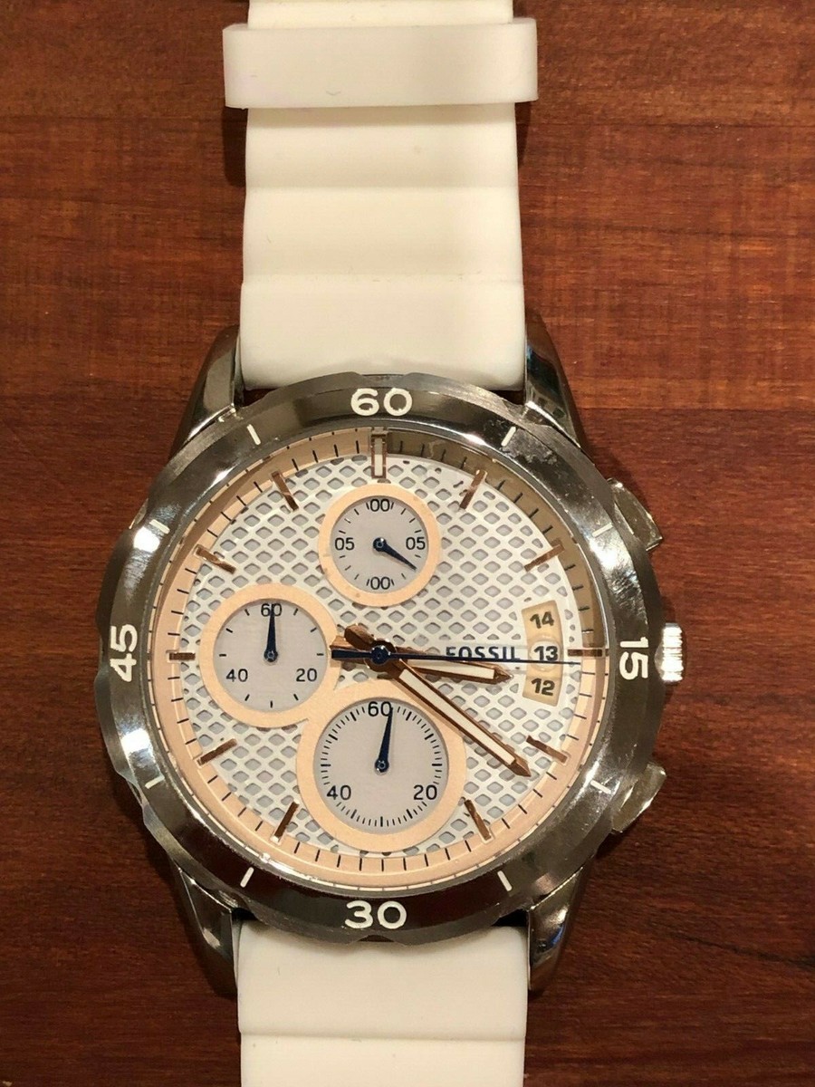 Nice Fossil Stainless Steel White Band Silver White and Pink  display picture 1