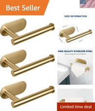 Brushed Gold Self-Adhesive Toilet Paper Holder - Rustproof 3 Pack, No Drilling
