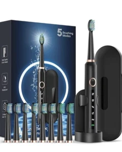 Sonic Brosse à dents électrique rechargeable avec étui de voyage noir 8 Têtes