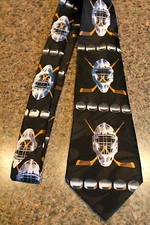 New Neck Tie Black Hockey Masks Goalie Steven Harris Tied 58"L 3.8"W 