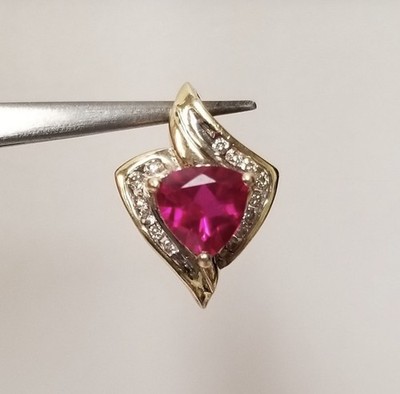 Estate Diamond Jewelry 10k Yellow Gold Trillion Ruby Pendant Genuine Diamonds