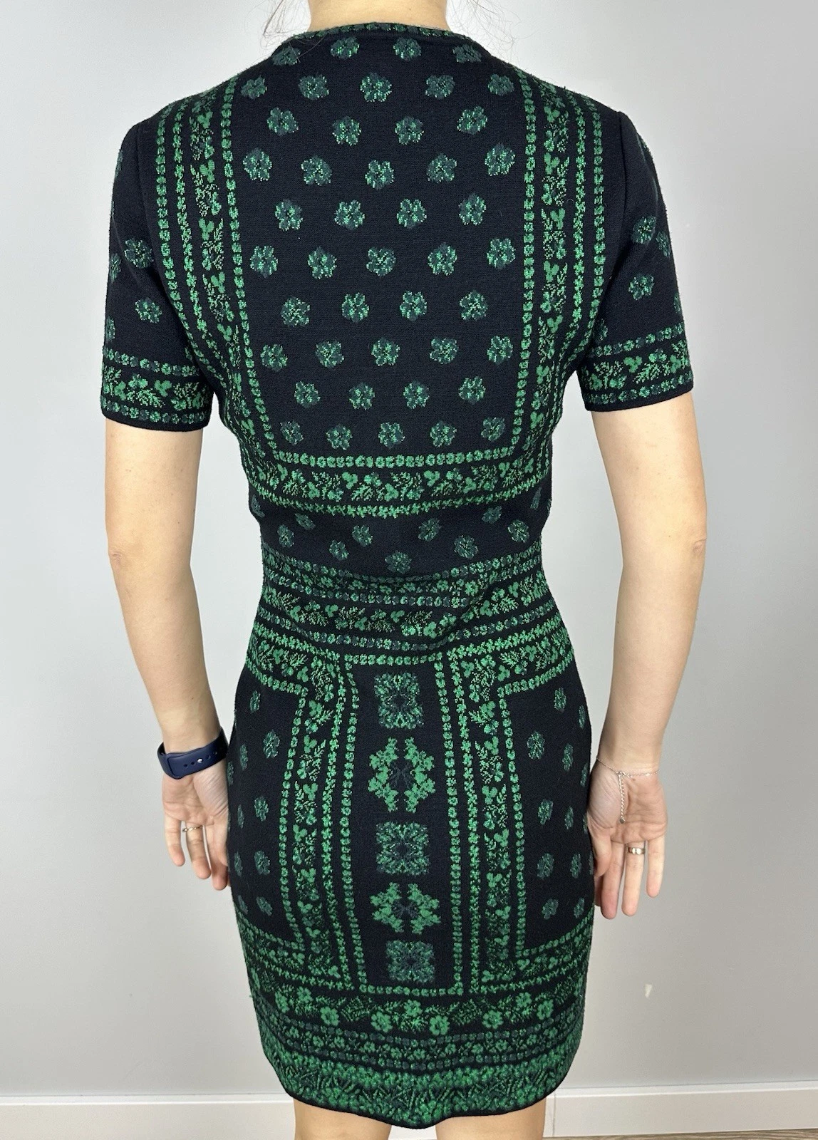 Abito maglione lana Alexander McQueen nero verde manica corta maglia trasparente XS S