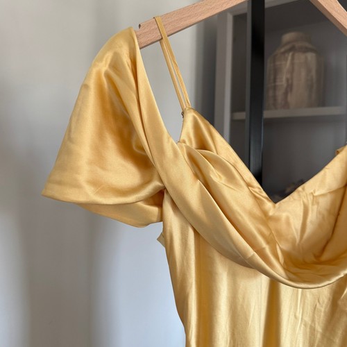Reformation Ronda Seiden-Maxikleid NEU sonnengelb asymmetrisch Wasserfallausschnitt 10 - Bild 3 von 6