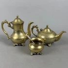 Elegant Engraved Brass Tea Coffee Set Silver 800 Spoon Vintage 20th Century