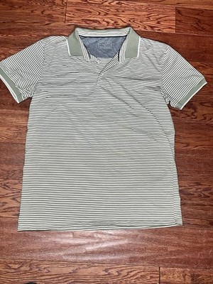 Day & Age Men's XL Green/White Striped Polo Shirt Cotton Spandex Short Sleeve