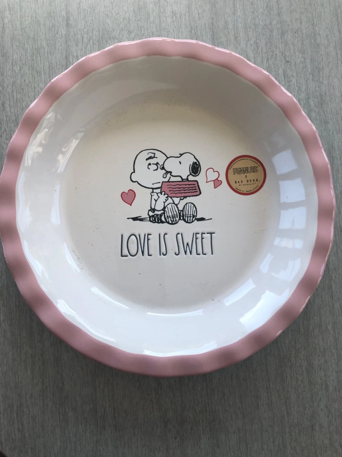 Peanuts Snoopy Charlie Brown Rae Dunn Pie Dish/Plate "Love Is Sweet"10.5in
Opens in a new window or 