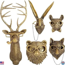 5 Pack Animal Head Wall Decor Gold Sculpture Modern Home Office Bedroom Art