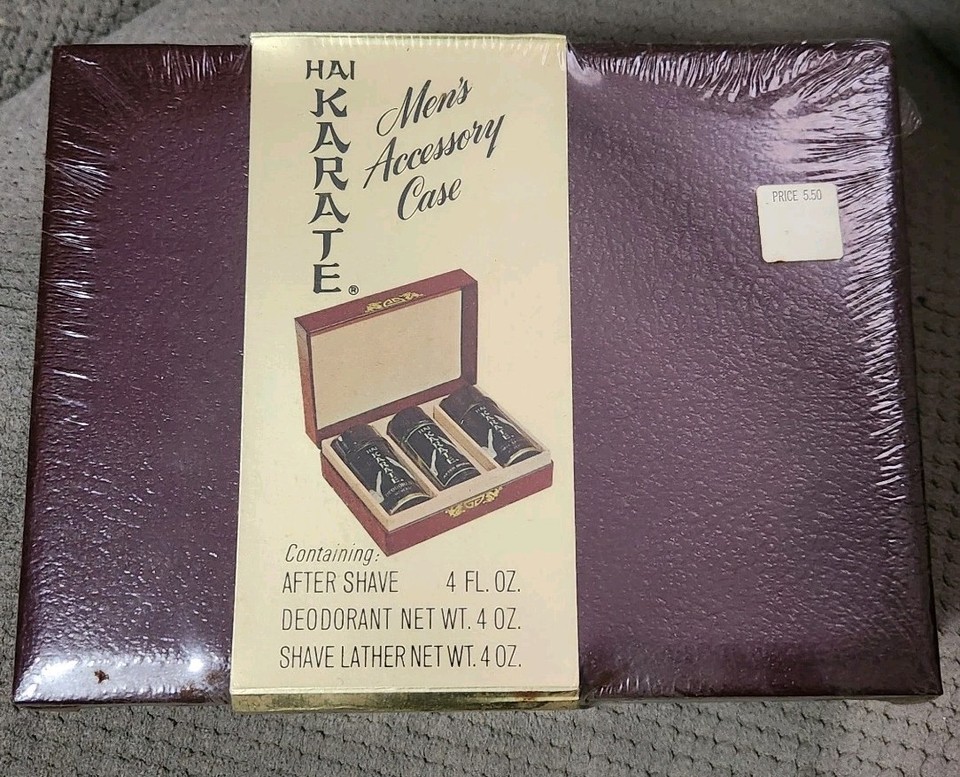 A genuinely NEW, still-sealed 1960s Hai Karate aftershave accessory case — a time-capsule piece of grooming history that's hilarious, nostalgic, and legitimately rare.